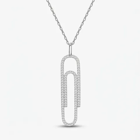 Collana con Pendente a Graffetta in Argento Sterling 925 Micro Pavé Zirconia Catena a Maglie di Spilla da Balia Gioielli di Moda