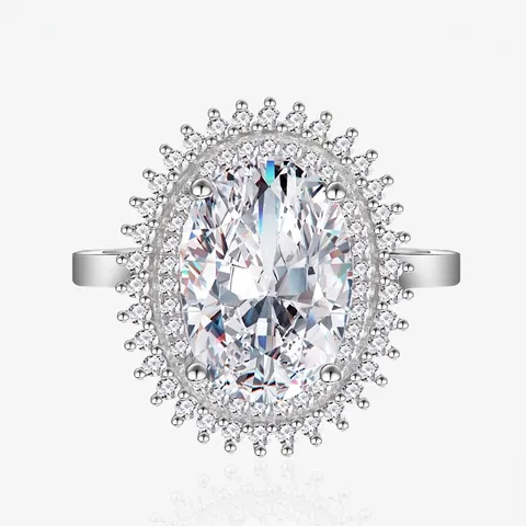S925 Sterling Zilveren Ovalen Halo Ring Luxe Ovaal Geslepen Strass Ingelegd Geplatineerd Verlovingsring Trouwring Voor Dames Sieraden