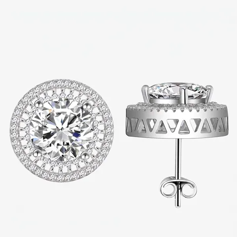 925 Sterling Silver Round Brilliant Cut Halo Stud Earrings For Women Luxurious Rhinestone Inlaid Fashion Jewelry Earrings
