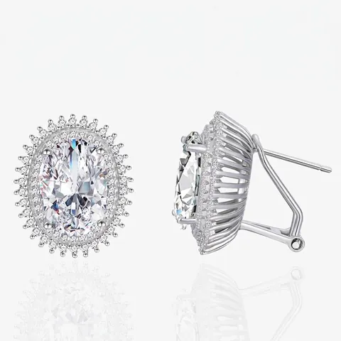Oval Stud Earrings With 925 Sterling Silver Earring Post High Carbon Diamond Double Halo Elegant Luxury For Women