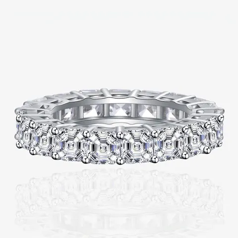 925 Sterling Zilver Emerald Cut Eternity Ring Voor Vrouwen Luxe Volledige Rij Strass Bruiloft Verloving Band Vingerring Sieraden