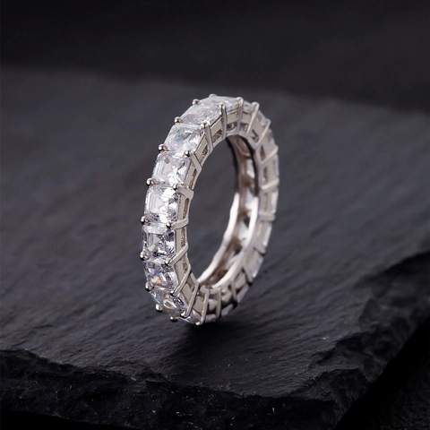 925 Sterling Zilver Emerald Cut Eternity Ring Voor Vrouwen Luxe Volledige Rij Strass Bruiloft Verloving Band Vingerring Sieraden