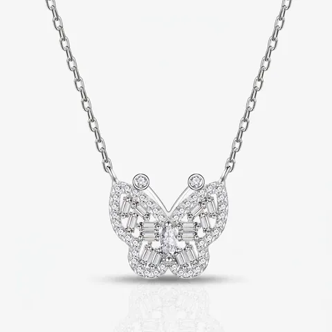 Luxus 925 Sterlingsilber Schmetterling Zirkonia Anhänger Halskette Für Damen Schimmernde Eingelegte Zirkonia Schmuck Halskette Geschenk
