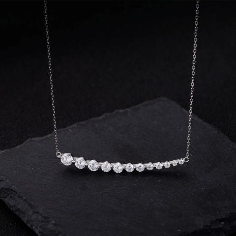 Minimalistische 925 Sterlingsilber Gebogene Balken Anhänger Halskette Mit Abgestuften Zirkonia Steinen Glänzende Schlüsselbeinkette
