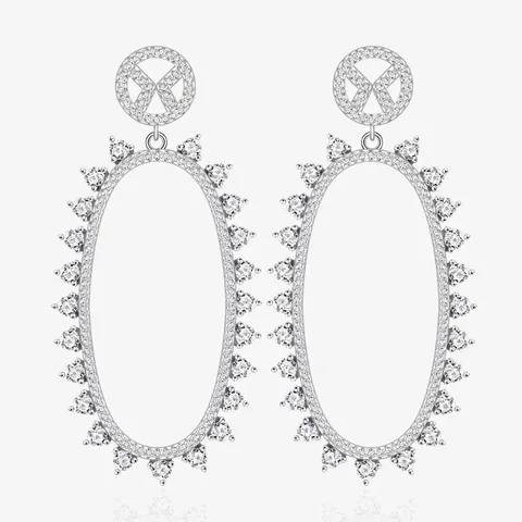 Pendientes Colgantes de Plata de Ley 925 Ovalados Huecos Micro-pavé de Lujo para Mujer Individuales Exagerados Diamantes de Imitación Joyería de Fiesta