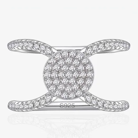 925 Sterling Zilver Persoonlijkheid Ronde Plaat Strass Ring Voor Vrouwen Mode Geometrisch Dubbel X Kruis Brede Band Ring Sieraden