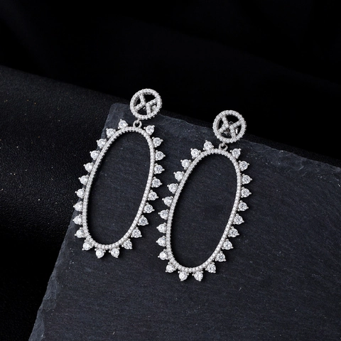 Pendientes Colgantes de Plata de Ley 925 Ovalados Huecos Micro-pavé de Lujo para Mujer Individuales Exagerados Diamantes de Imitación Joyería de Fiesta