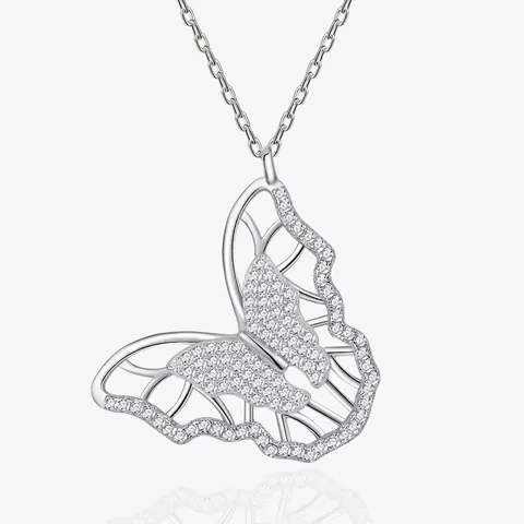 Collana con Pendente a Farfalla in Argento Sterling S925 per Donna con Zirconia Micro-Incastonata Elegante Gioielli