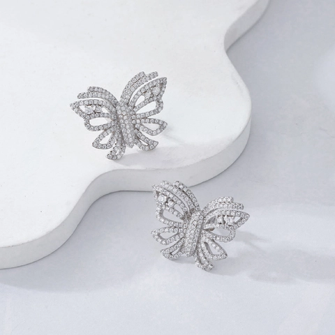 Orecchini a Bottone a Farfalla in Argento Sterling S925 per Donna Eleganti Gioielli di Nicchia con Strass Squisiti Orecchini