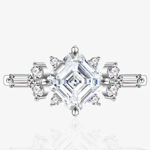 925 Sterling Silver Princess Cut Square Rhinestone Ring For Women Fashion Geometric Inlaid Finger Ring Jewelry Gift