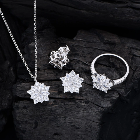 Orecchini a Lobo in Argento Sterling S925 a Forma di Stella e Fiore Con Zirconia 5A Oro Argento per Donna Matrimonio