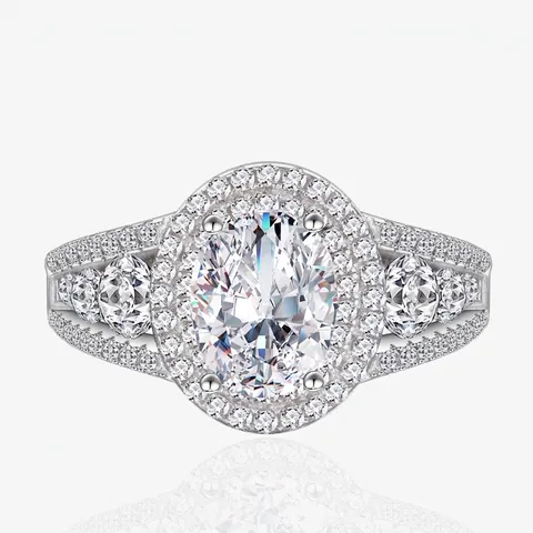 Luxury 925 Sterling Silver Oval Cut Rhinestone Halo Engagement Ring For Women Dainty Vintage Geometric Silver Ring Jewelry Gift