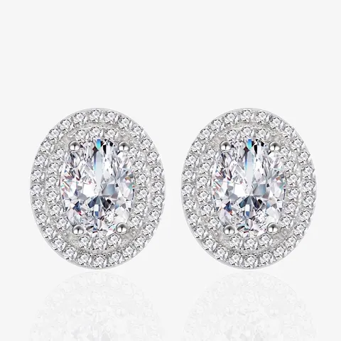 Luxus Oval Halo Ohrstecker Mit 925 Sterlingsilber Ohrstecker-Stift Elegant Doppellagige Strass Eingelegt Schmuck Damen