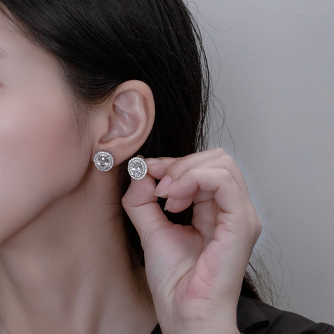 Luxus Oval Halo Ohrstecker Mit 925 Sterlingsilber Ohrstecker-Stift Elegant Doppellagige Strass Eingelegt Schmuck Damen
