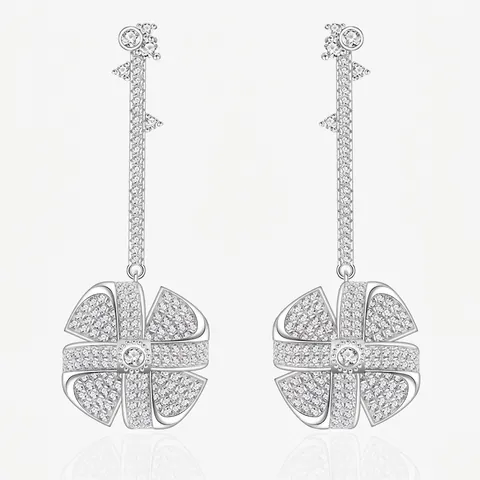 S925 Sterling Silver Windmill Long Drop Earrings For Women Micro Inlaid Zirconia Full Diamond Tassel Elegant Fine Jewelry