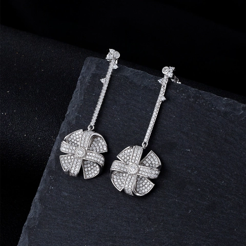 S925 Sterling Silver Windmill Long Drop Earrings For Women Micro Inlaid Zirconia Full Diamond Tassel Elegant Fine Jewelry