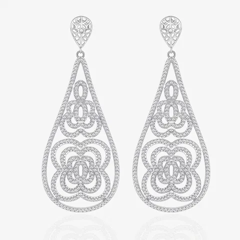 Luxurious S925 Sterling Silver Waterdrop Drop Earrings For Women Elegant Hollow Floral Pattern Zirconia Inlaid Banquet Jewelry