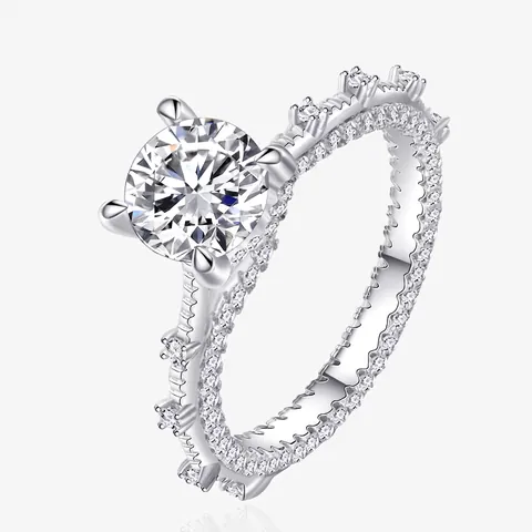 Elegant 925 Sterling Silver Round Cut Rhinestone Engagement Ring For Women Pave Setting Crown Design Wedding Jewelry Gift