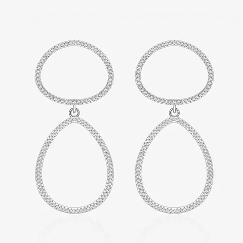 925 Sterling Silver Geometric Double Ring Drop Earrings For Women Minimalist Inlaid Rhinestone Waterdrop Hoop Earrings