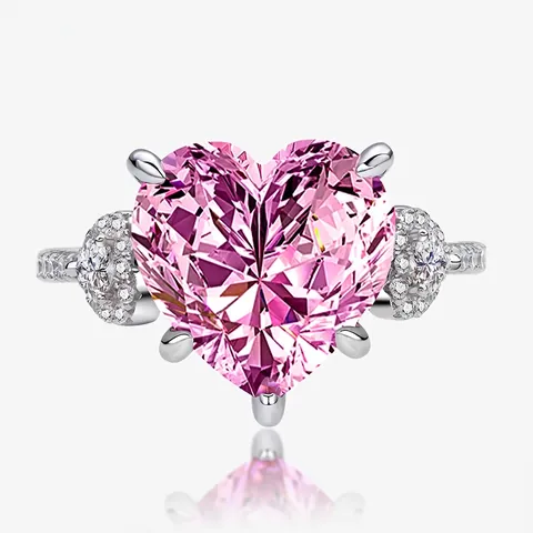 Anello di Fidanzamento in Argento Sterling S925 Con Strass Rosa a Cuore per Donna Gioielli da Sposa Lussuosi in Pietra Al Carbonio
