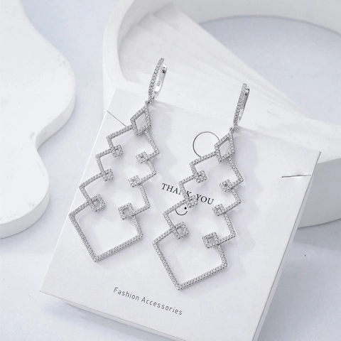 Orecchini Pendenti a Forma di Albero di Natale in Argento Sterling S925 per Donna Lussuosi Gioielli Geometrici con Zirconia