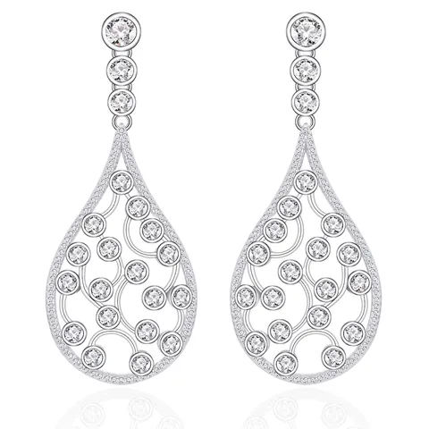 Luxurious 925 Sterling Silver Water Drop Earrings For Women Hollow Scroll Pattern Inlaid Zirconia Elegant Evening Jewelry Gift