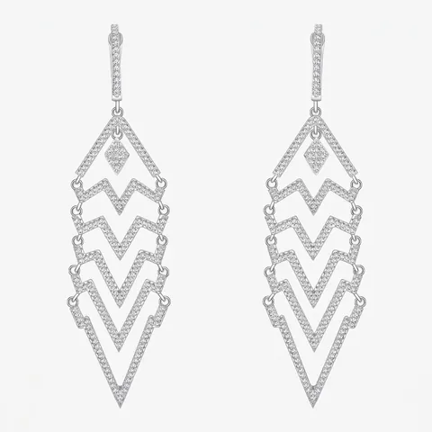Orecchini a Bottone con Frange Lunghe in Argento Sterling 925 per Donna Orecchini Pendenti con Strass Micro Pave Geometrici a V