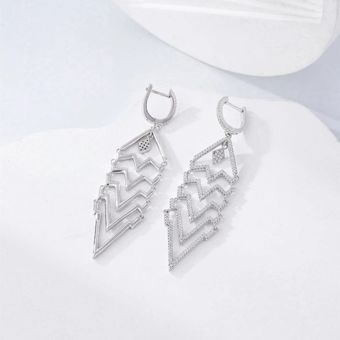 Orecchini a Bottone con Frange Lunghe in Argento Sterling 925 per Donna Orecchini Pendenti con Strass Micro Pave Geometrici a V