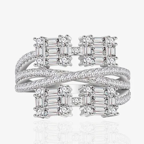 Luxe 925 Sterling Zilveren Meerlaagse Vervlochten Ring Voor Dames Geometrische Rechthoekige Zirconia Ingelegde Mode Sieraden Ring