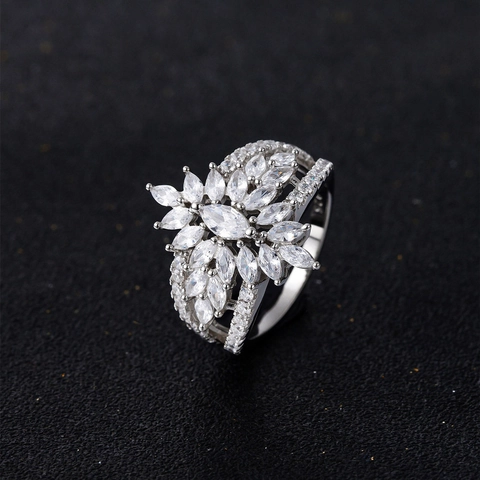 Bague Épi de Blé en Argent Sterling S925 Pour Femme Sertie de Zirconia Luxe Bague Déclaration Florale Rayonnante Bijoux de Mode Cadeau