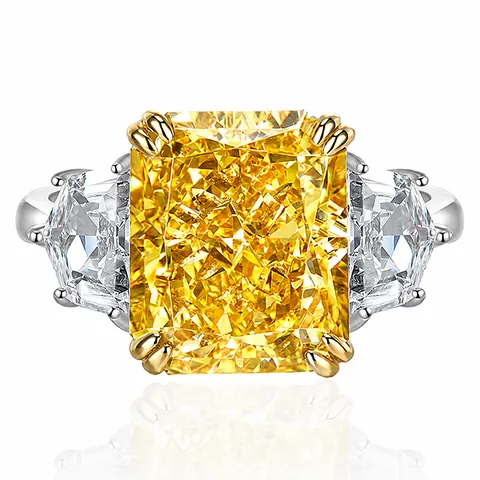 Luxury 925 Sterling Silver Three Stone Ring For Women Radiant Cut Rhinestone Engagement Wedding Party Statement Ring Jewelry