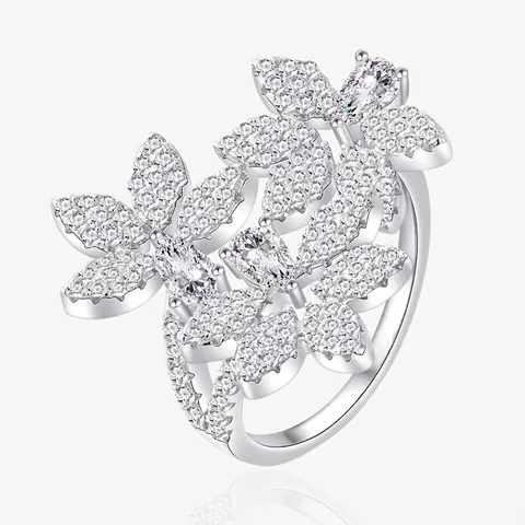 S925 Sterling Silver Petal Leaf Ring For Women Exquisite Micro Inlaid Rhinestone Statement Finger Ring Light Luxury Jewelry