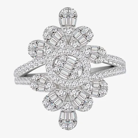Bague Florale de Luxe en Argent Sterling 925 pour Femmes Micro Pavé Zirconia Flocon de Neige Étincelante Bijoux de Fête de Mariage