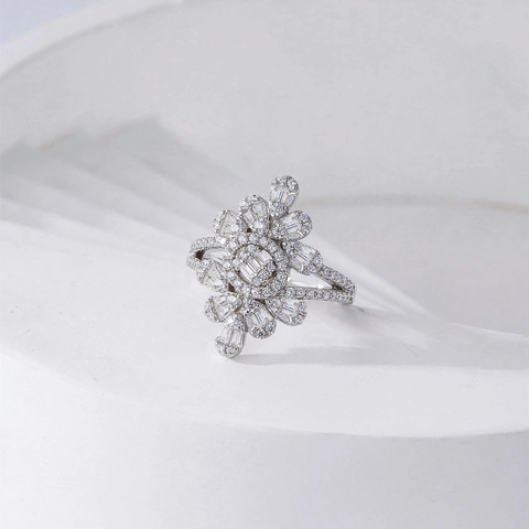 Bague Florale de Luxe en Argent Sterling 925 pour Femmes Micro Pavé Zirconia Flocon de Neige Étincelante Bijoux de Fête de Mariage
