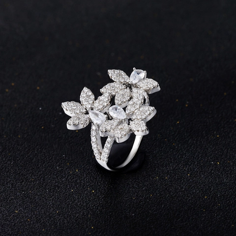 S925 Sterling Silver Petal Leaf Ring For Women Exquisite Micro Inlaid Rhinestone Statement Finger Ring Light Luxury Jewelry