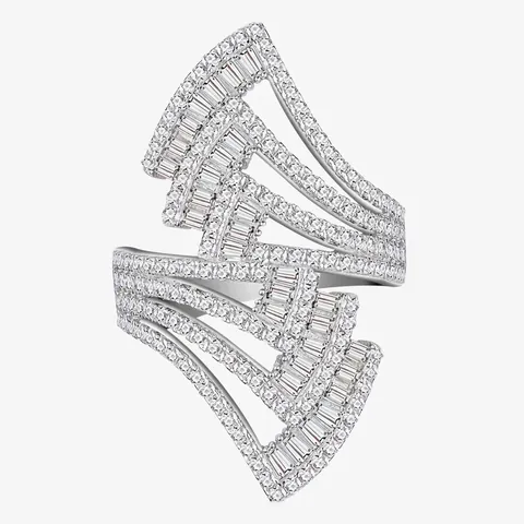 925 Sterling Silver Statement Ring For Women Exaggerated Fan Shaped Fine Zirconia Inlaid Luxury Geometric Finger Ring Jewelry