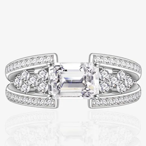Luxe 925 Sterling Zilveren Smaragdslijpsel Zirkonia Ring Voor Vrouwen Elegante Dubbellaagse Micro Pavé Fonkelende Verlovings Bruiloft Vingerring Sieraden
