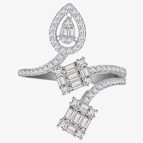 Creative 925 Sterling Silver Ring For Women Luxurious Zirconia Micro Pave Geometric Waterdrop Rectangular Wedding Finger Ring Jewelry