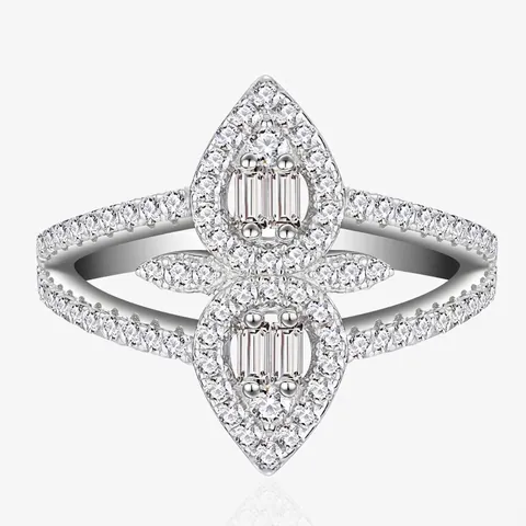 925 Sterling Silver Water Drop Ring Micro Pave Zirconia Double Layer Baguette Cut Fashion Jewelry Gift For Women