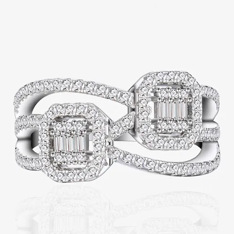 925 Sterling Silver Double Square Halo Rhinestone Ring For Women Interwoven Multi-Layer Line Fashion Luxury Jewelry Ring