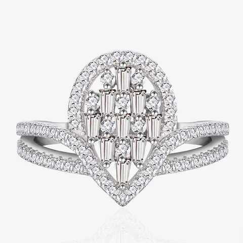 Luxury S925 Sterling Silver Crown Teardrop Ring For Women Micro Pave Rhinestone Fashion Jewelry Elegant Wedding Party Ring