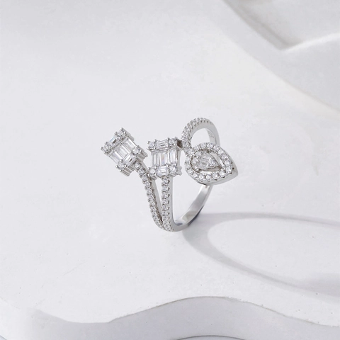 Creative 925 Sterling Silver Ring For Women Luxurious Zirconia Micro Pave Geometric Waterdrop Rectangular Wedding Finger Ring Jewelry