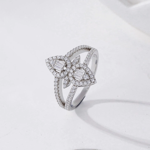 925 Sterling Silver Water Drop Ring Micro Pave Zirconia Double Layer Baguette Cut Fashion Jewelry Gift For Women
