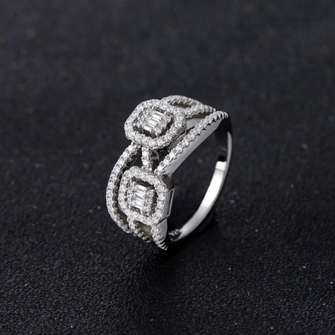 925 Sterling Silver Double Square Halo Rhinestone Ring For Women Interwoven Multi-Layer Line Fashion Luxury Jewelry Ring