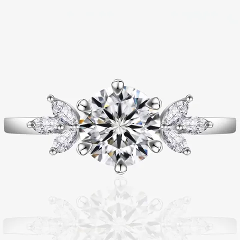 Elegant 925 Sterling Silver Ring For Women Round Brilliant Cut Rhinestone Leaf Design Engagement Wedding Jewelry Finger Ring