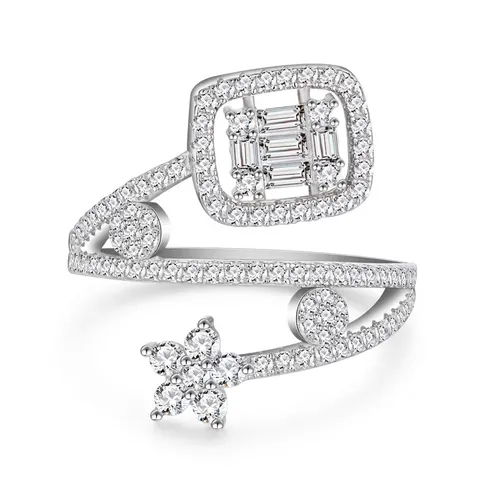 925 Sterling Silver Multi-layer Star Open Ring Luxurious Rhinestone Geometric Adjustable Finger Ring Jewelry For Women