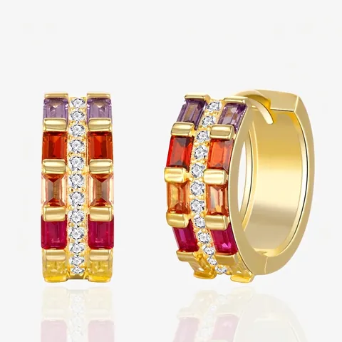 Orecchini Huggie Hoop in Argento Sterling 925 Con Zirconia Taglio Baguette Colorato Per Donna Placcati Oro 18K Gioielli