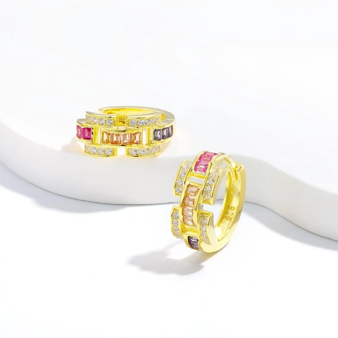 925 Sterling Silver Wave Colorful Zirconia Hoop Earrings For Women Gold Silver Plated Geometric Multi-color Inlaid Earrings Jewelry Gift