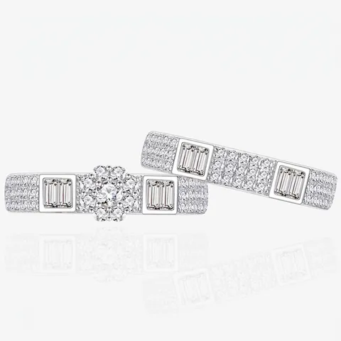 Luxury 925 Sterling Silver Rings Set Pave Rhinestone Flower Geometric Stacking Finger Rings For Women Wedding Party Elegant Jewelry