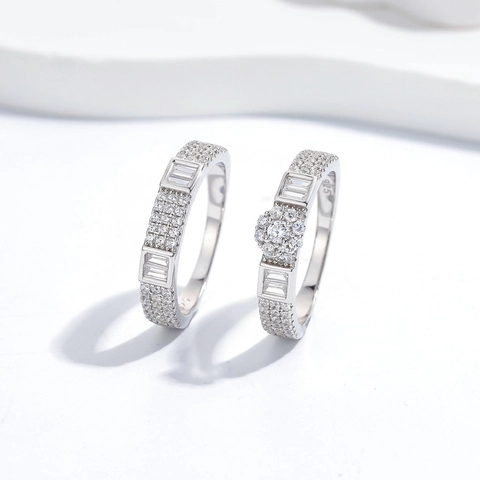 Luxury 925 Sterling Silver Rings Set Pave Rhinestone Flower Geometric Stacking Finger Rings For Women Wedding Party Elegant Jewelry